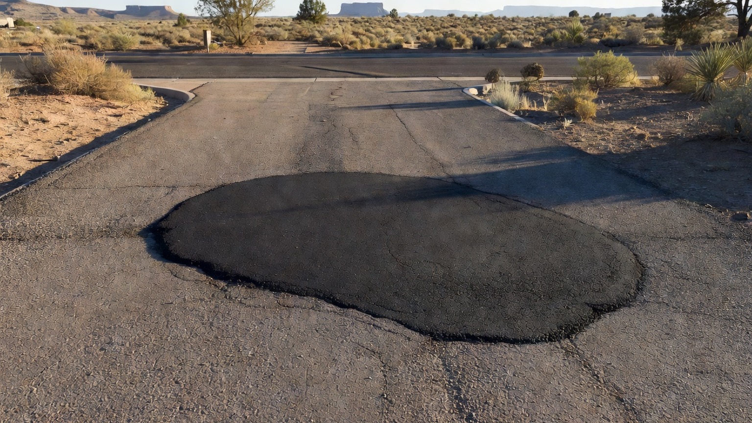 Pothole repair and crack sealing on a driveway in Cortez, Colorado